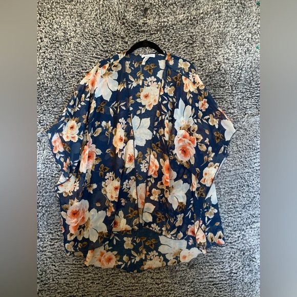 Emory Park Women’s Caley Open Front Woven Floral Kimono Navy Size 2XL - Picture 3 of 7